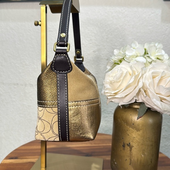 Coach Gold Patchwork Suede Small Purse Handbag - Picture 9 of 15